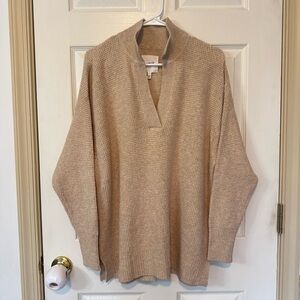 Aerie Cozy Up Waffle Knit Polo Sweater Tan Oversized Size S P Cottage Core Cozy